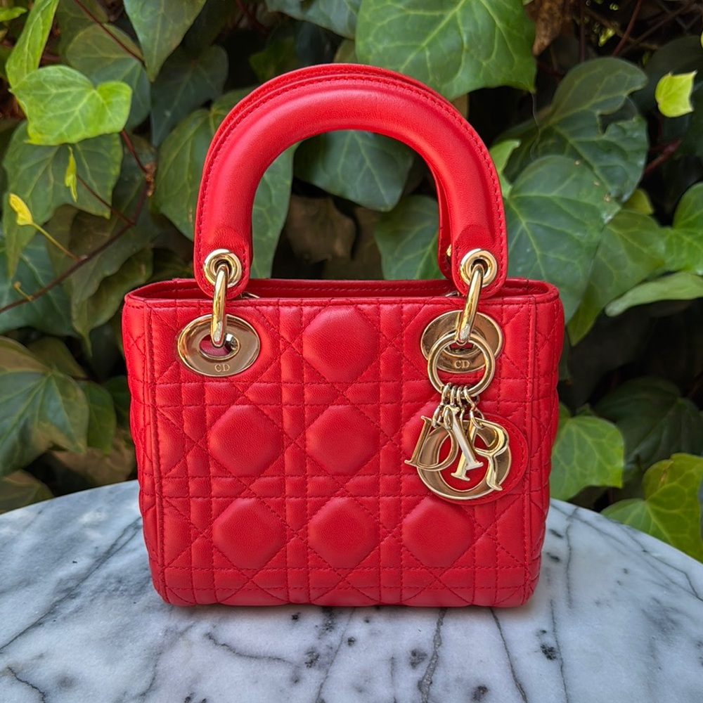 Dior Red Mini Lady Dior Bag with Cannage Quilting NWOT